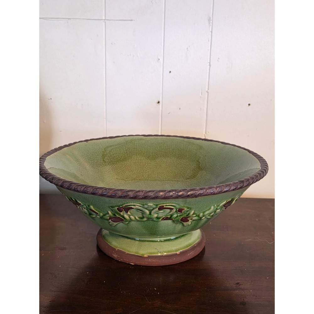 Chris Madden JCP Home Sage Green Crackle Glaze Floral Pedestal Decorative Bowl